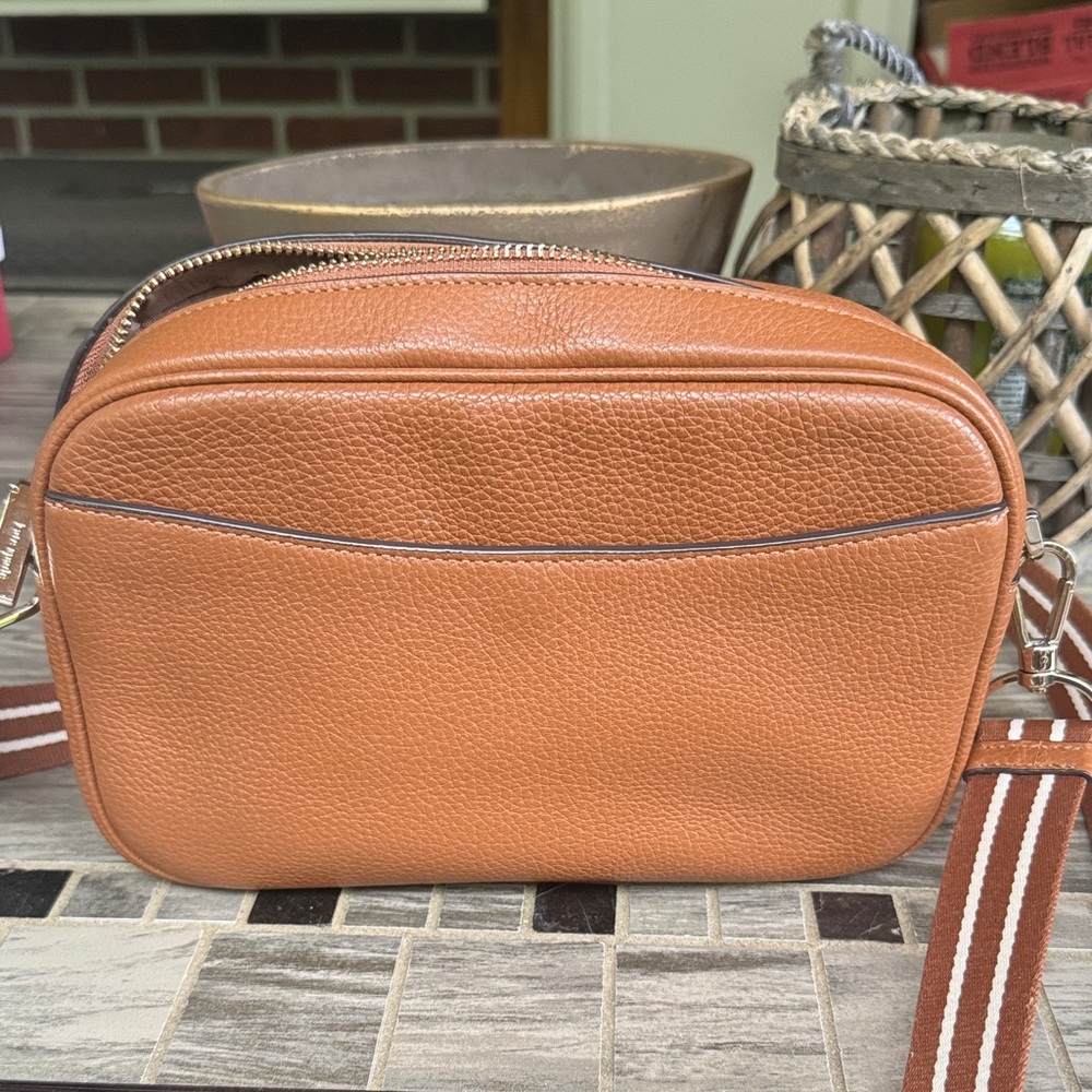 kate spade Tan Pebbled Leather Crossbody with Striped Strap - Picture 2 of 4